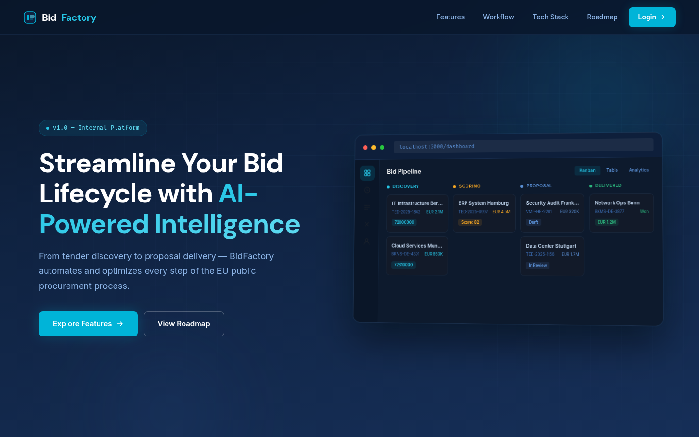 BidFactory landing page after successful deployment