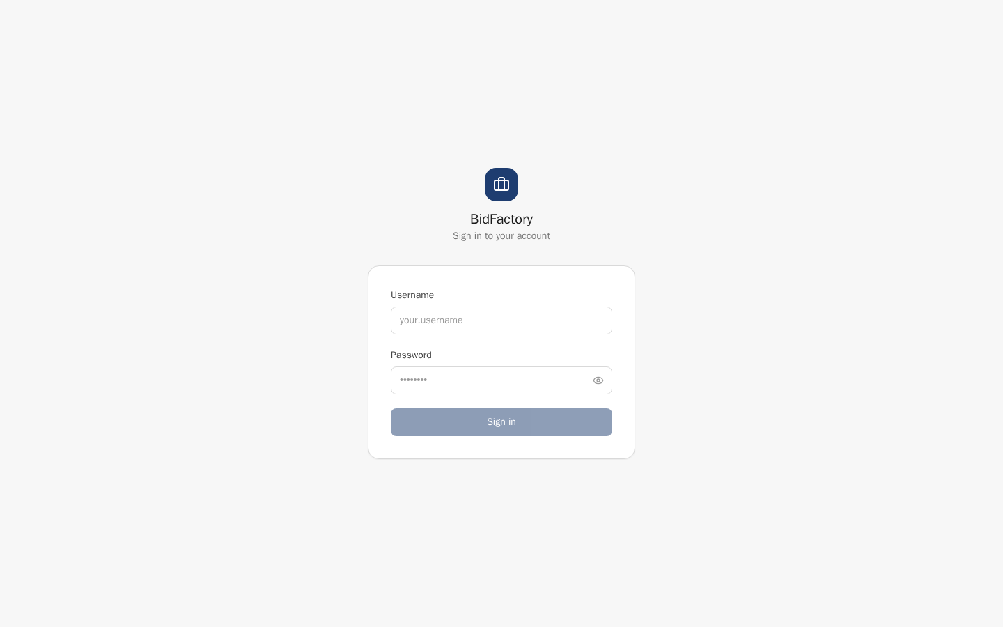 BidFactory login page