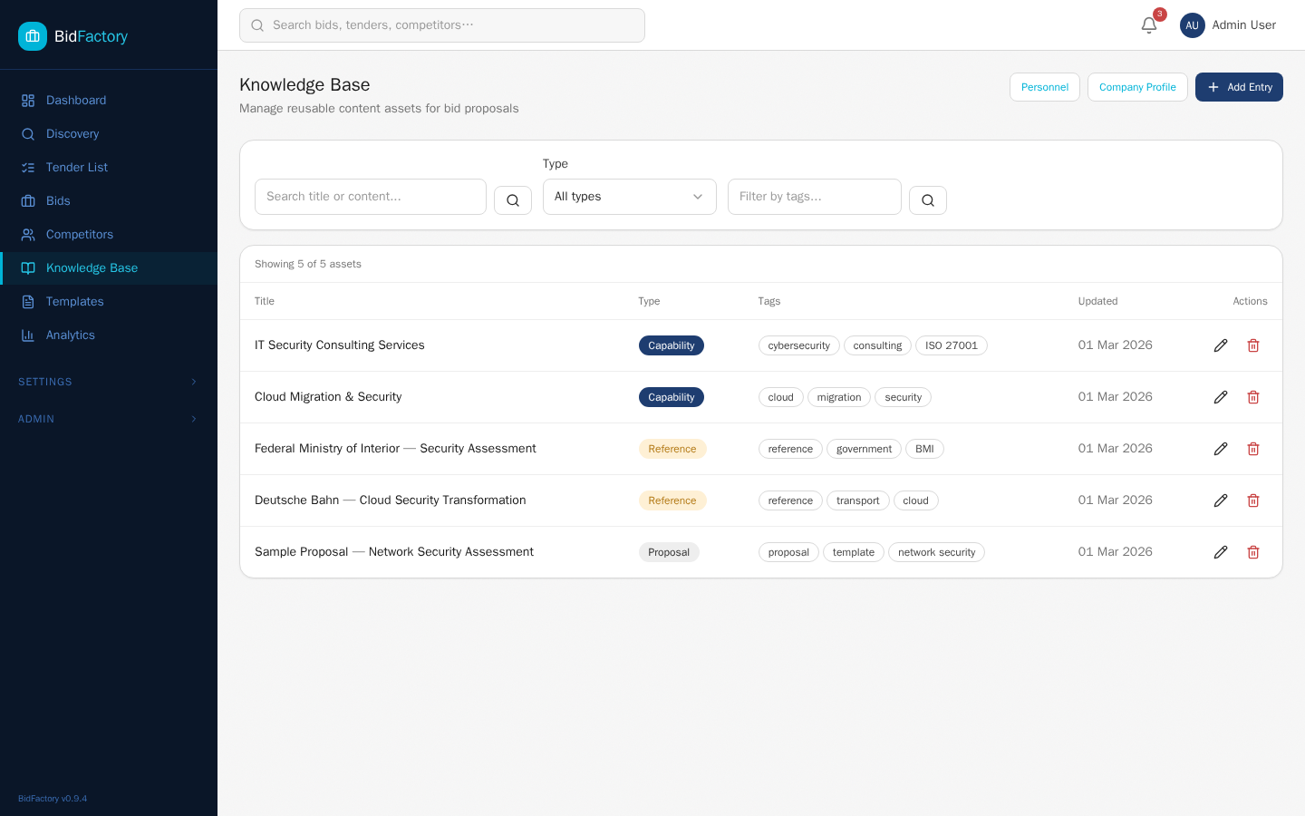 Knowledge Base main page
