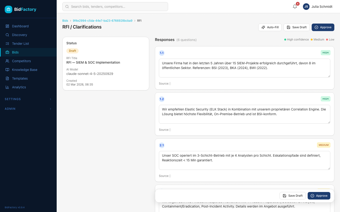 RFI page showing reviewed status